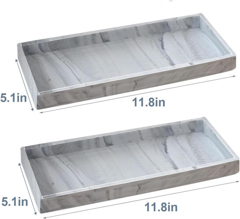 BasedFloor 2PCS 11.8” L x 5” W Silicone Soap Dispenser Tray, Bathroom Sink Vanity Trays for Dresser Tops, Toilet, Small Tray for Scrubber, Lotion Bottles, Perfume, Jewelry, Candle, Key Trinket Ring-White Marble - Image 2